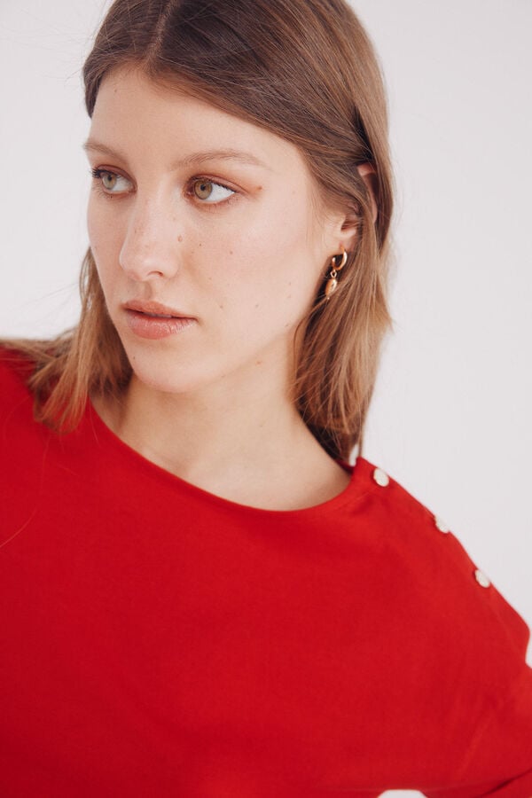 Springfield Camiseta lisa manga vuelta botones hombro rojo