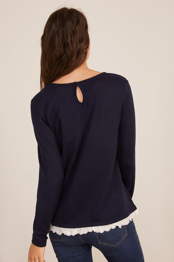 Springfield Camiseta Punto Cortado Bajo Bordado Suizo azul