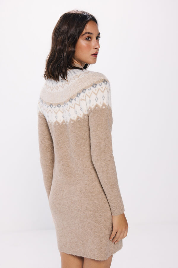 Springfield Vestido punto cenefas jacquard nude