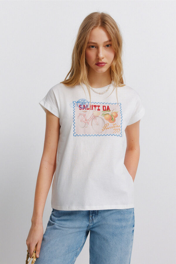 Springfield T-shirt de manga curta com desenho branco