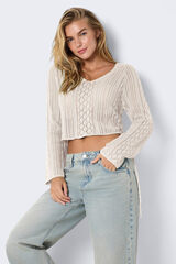 Noisy May Jersey de verano calado con cuello pico y detalle de lazo en los laterales. gris