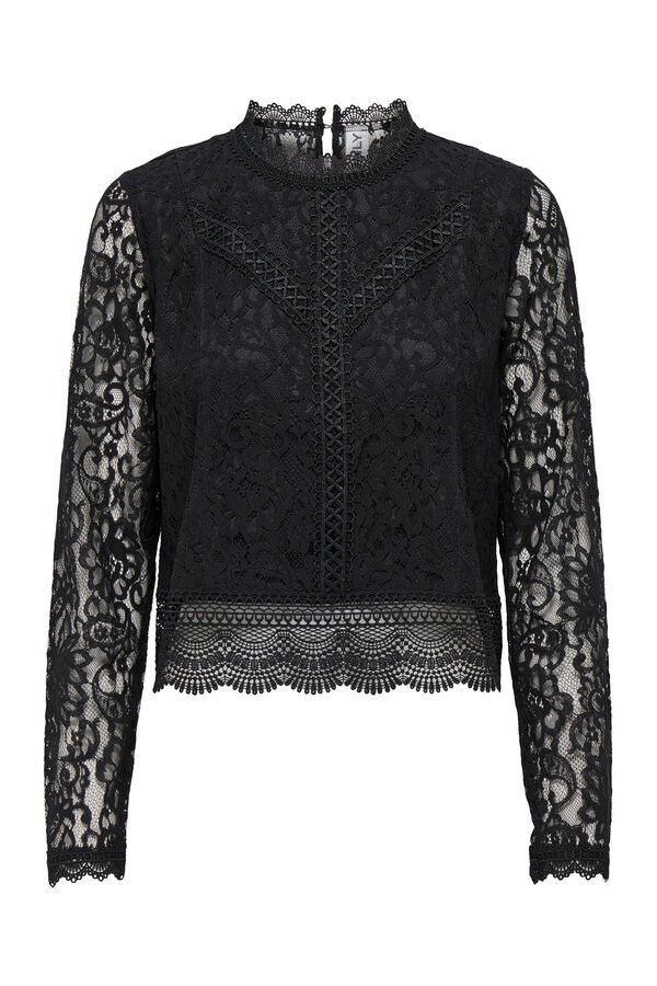 Only Blusa de renda de manga comprida preto