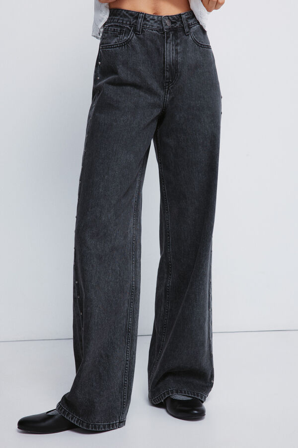Springfield Cal&ccedil;a jeans com tachas largas  preto