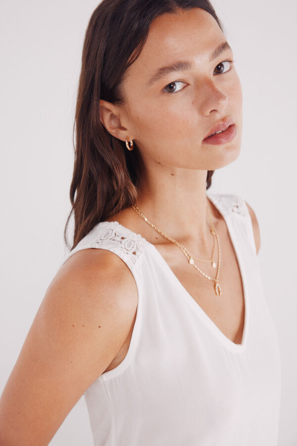 Springfield Camiseta decote com ombros de crochet estampado