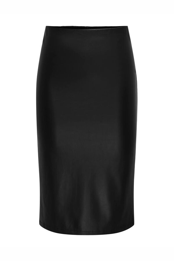 JDY Falda midi de polipiel negro