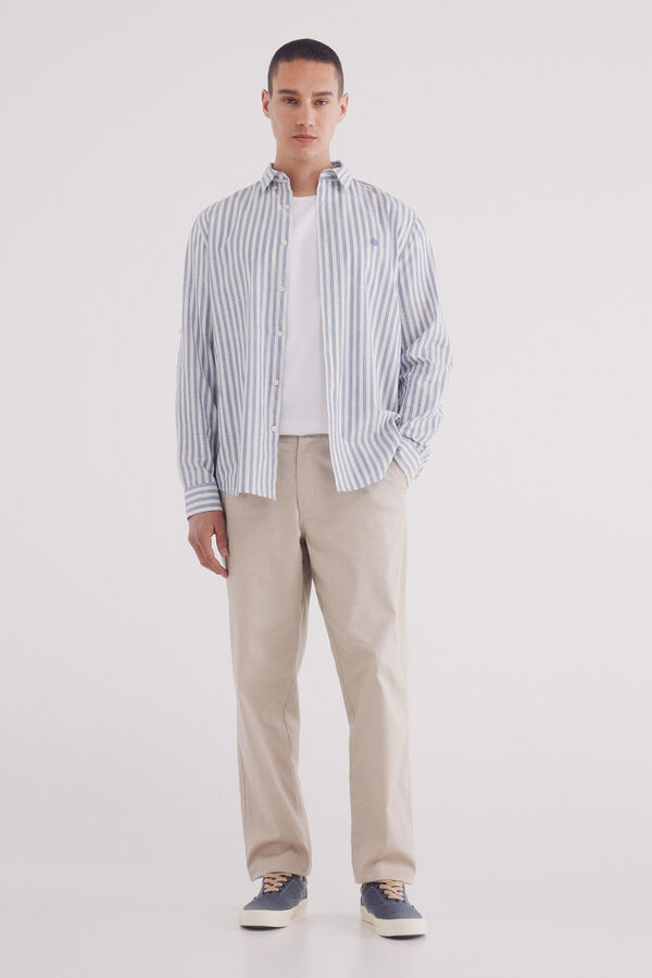 Springfield Camisa riscas de algod&atilde;o azul