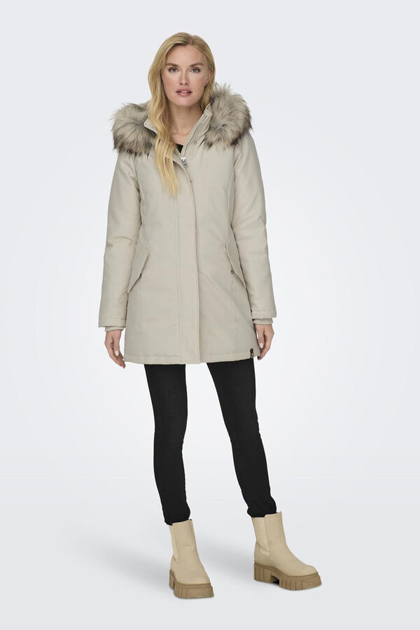 Only Parka com capuz e pele cinzento