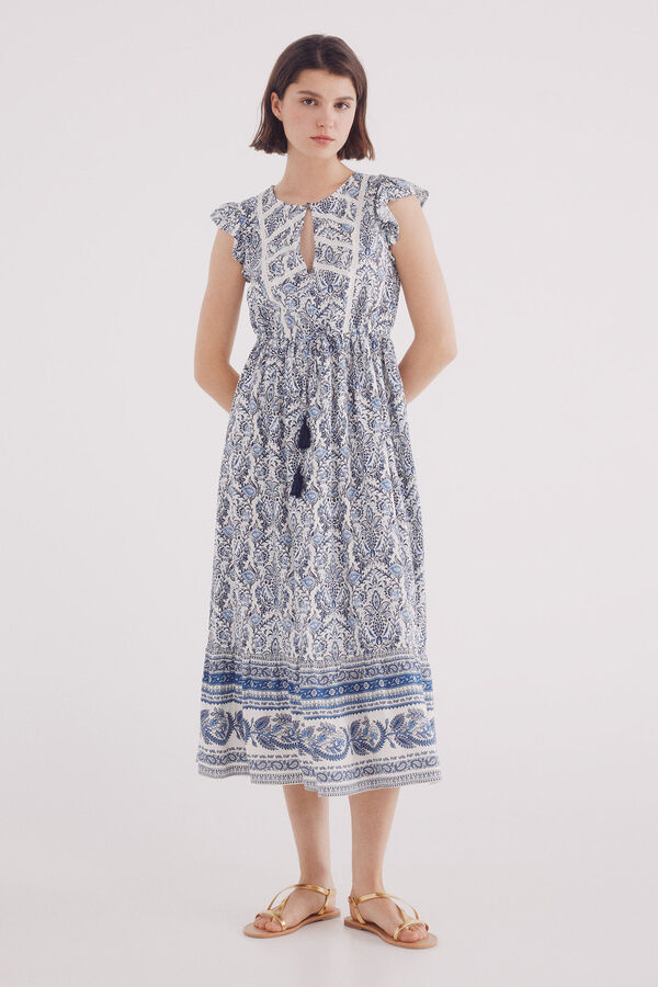 Springfield Vestido midi com estampado de renda cru