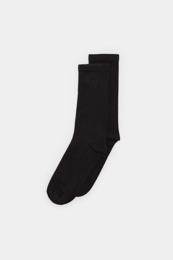 Springfield Meia canelada b&aacute;sica preto