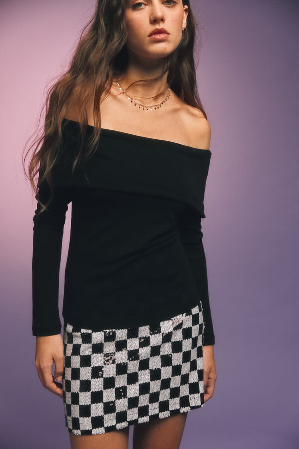 Springfield Saia curta xadrez de lantejoulas preto