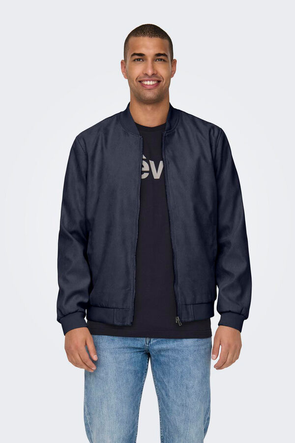 Only & Sons Chaqueta de hombre estilo bomber de antelina azul