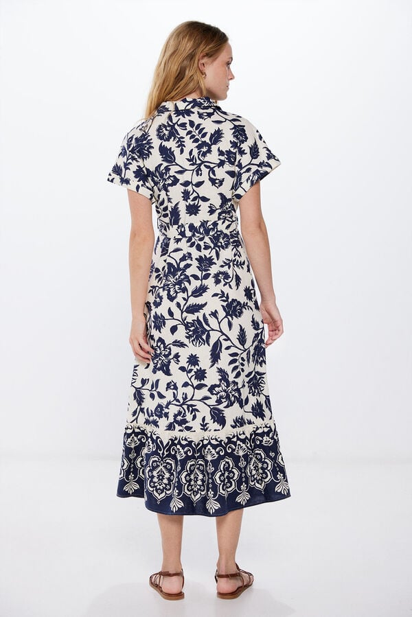 Dress Vestido Midi Flores Springfield Midi Dress With Border And