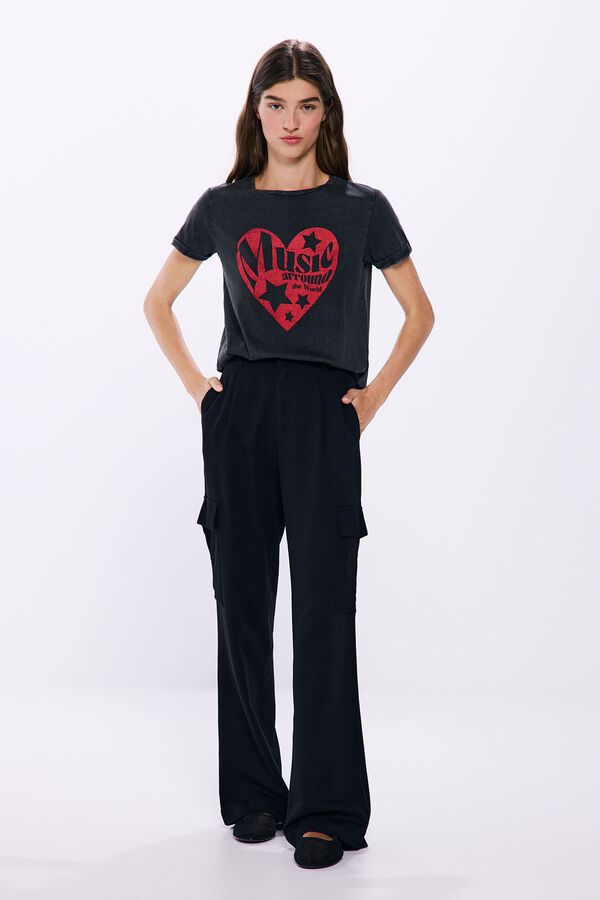 Springfield Camiseta gr&aacute;fica algod&oacute;n manga vuelta gris