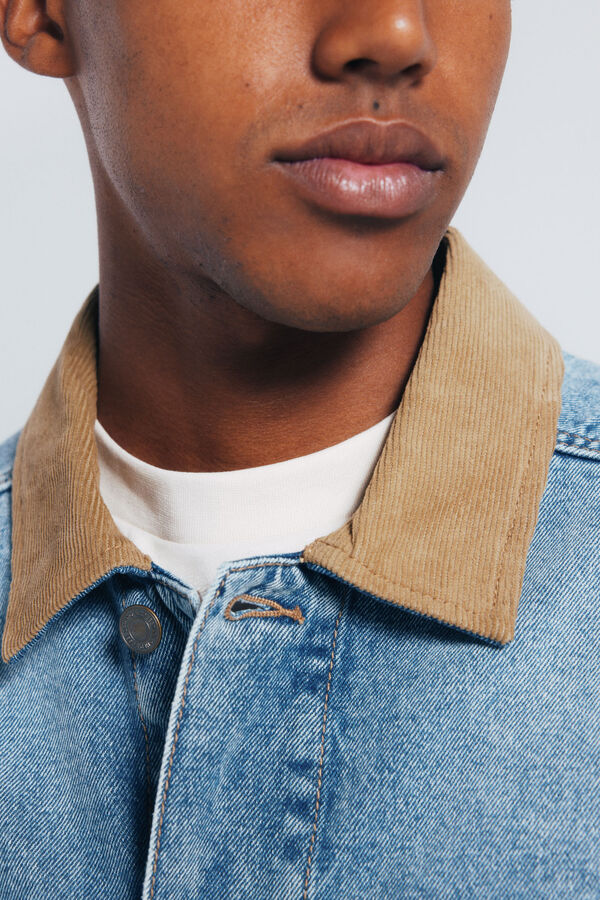Springfield Jaqueta jeans oversized com gola contrastante azul