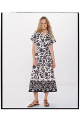 Springfield Vestido Midi Camisero Estampado Lino Viscosa azul