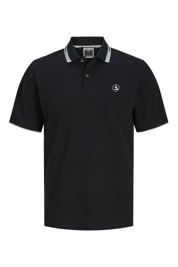 Jack & Jones PLUS Polo de algod&atilde;o com manga curta e detalhe em contraste PLUS preto