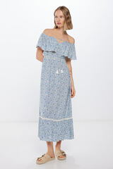 Springfield Vestido Midi Hombros Volante beige
