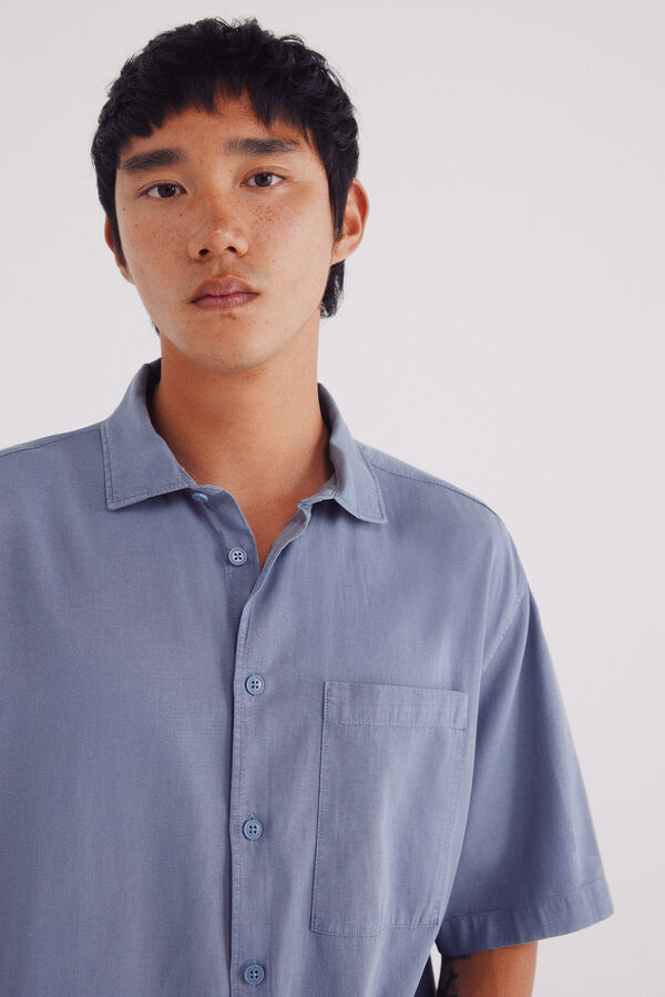 Springfield Camisa de manga curta Tencel azul