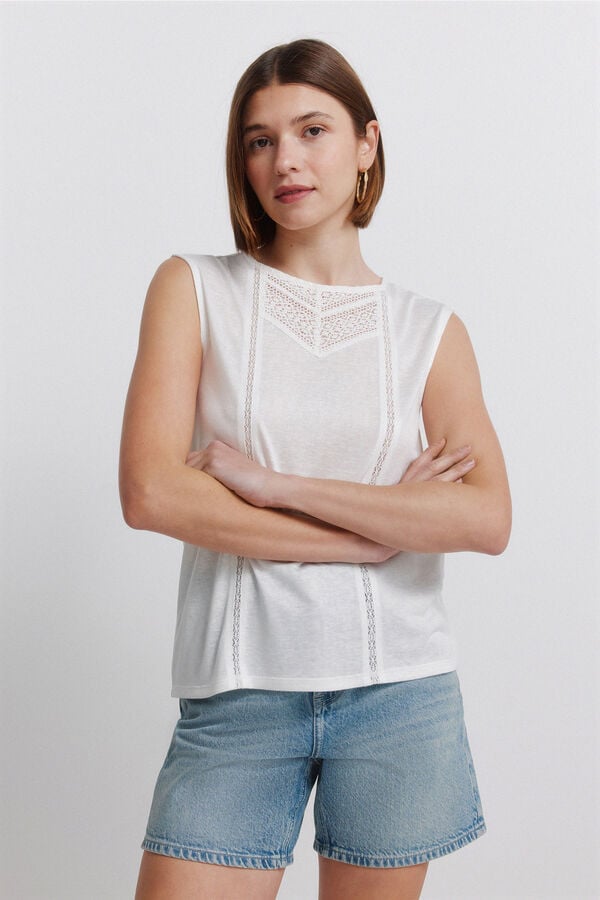 Springfield Camiseta sin mangas crochet blanco