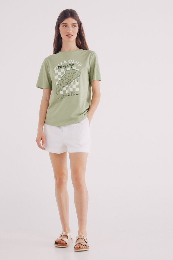 Springfield Camiseta "Pizza club" marfil