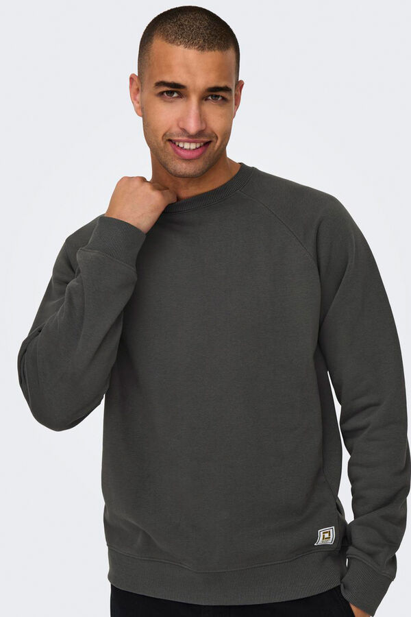 Only & Sons Sweatshirt com gola redonda e estampado nas costas cinzento