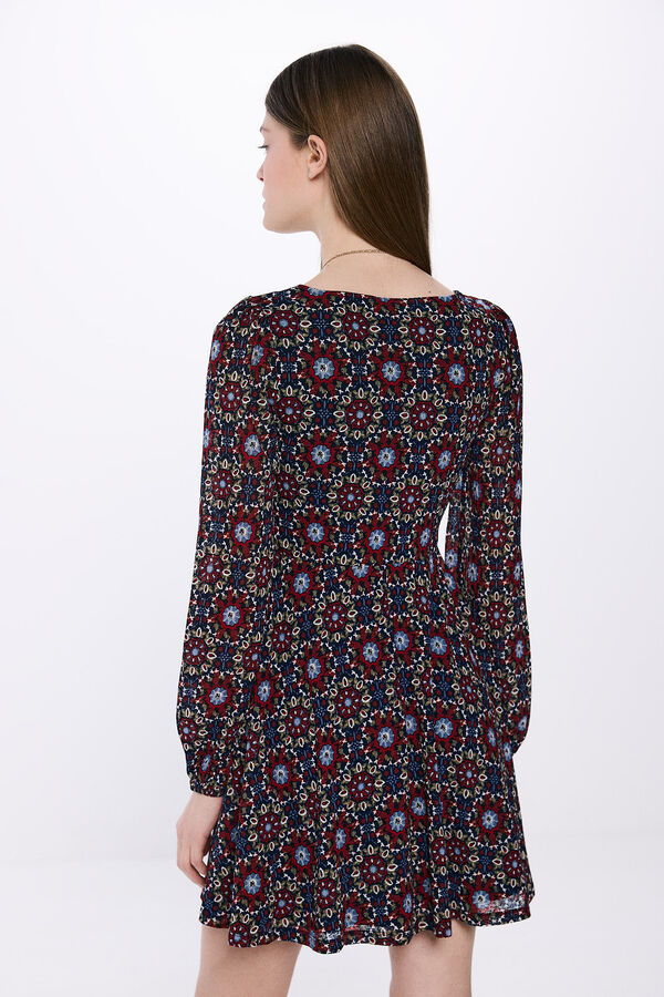 Springfield Vestido corto estampado flores geom&eacute;tricas azul