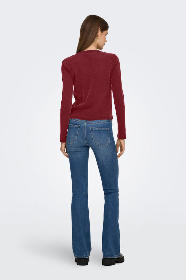 Only Top acanalado detalle tachas rojo