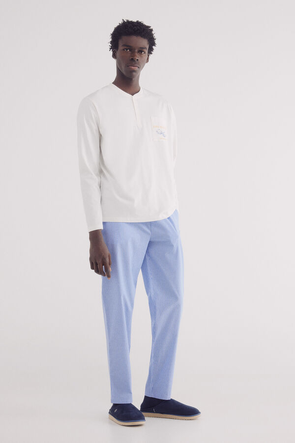 Springfield Pijama largo pantal&oacute;n tela rayas blanco