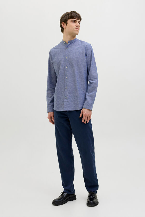 JJ REBEL Camisa cuello mao de lino azul