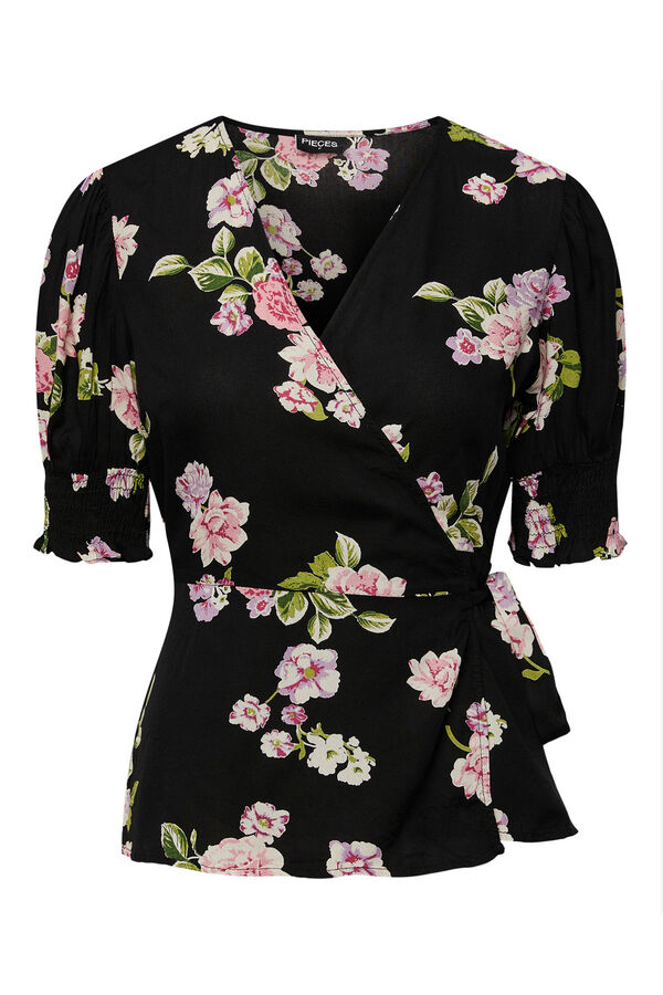 Pieces Camiseta con escote cruzado. negro