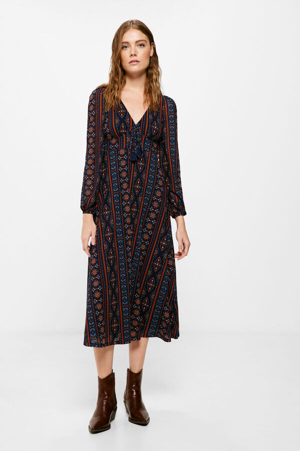 Springfield Vestido Midi Flores Cenefa Vertical azul