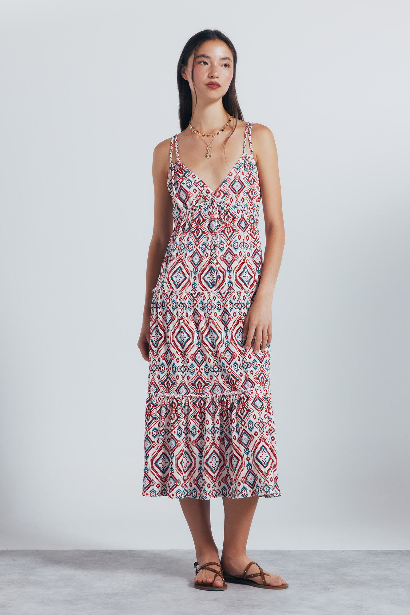 Springfield Vestido midi estampadado &eacute;tnico geom&eacute;trico