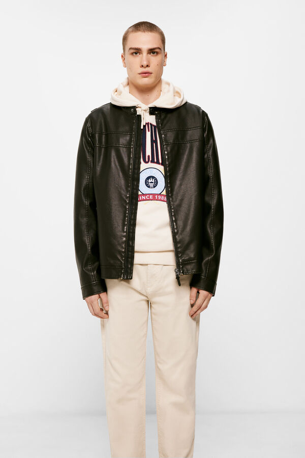 Springfield Blus&atilde;o motard efeito pele castanho