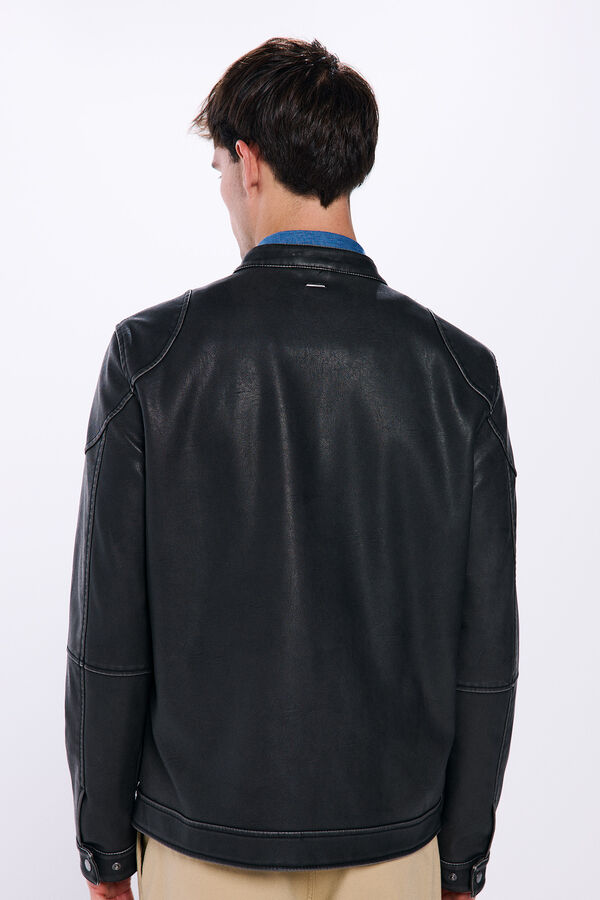 Springfield Jaqueta motard com efeito pele lavado cru