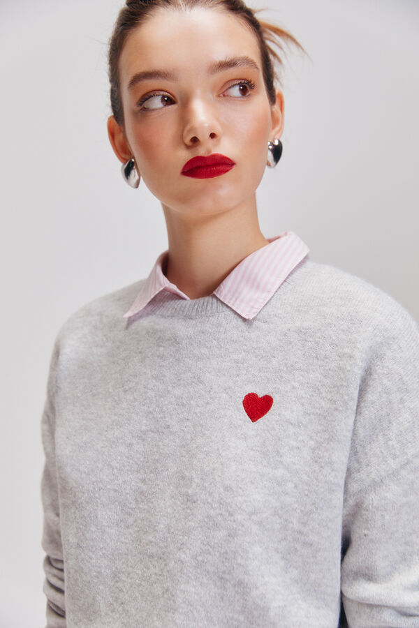 Springfield Suéter bordado com coração cinzento