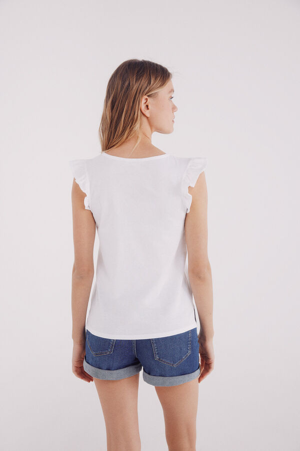 Springfield Camisa bordada com babados branco