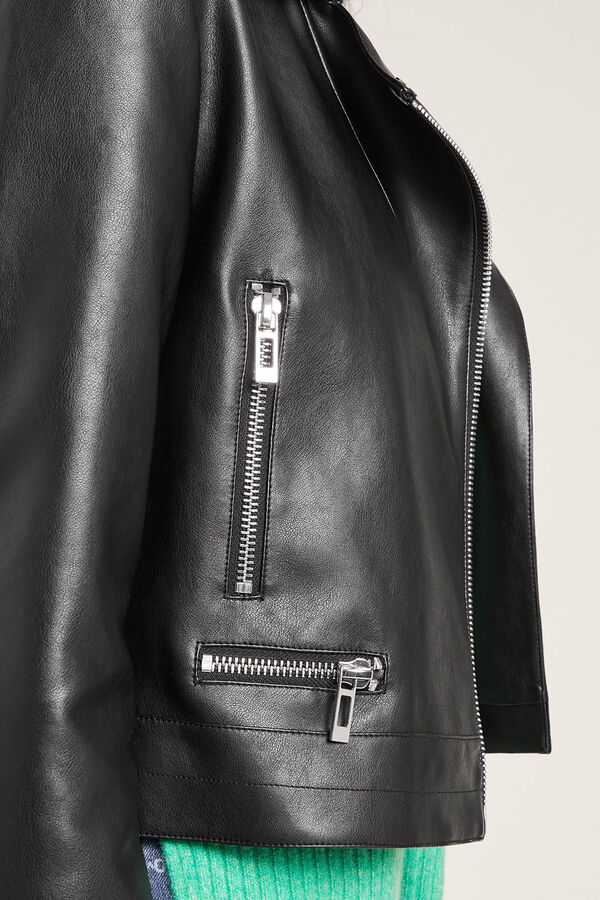 Pimkie Cazadora biker polipiel con cremallera negro