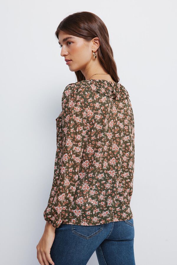 Springfield Blusa volante delantero flores kaki