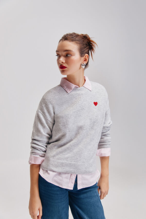 Springfield Suéter bordado com coração cinzento
