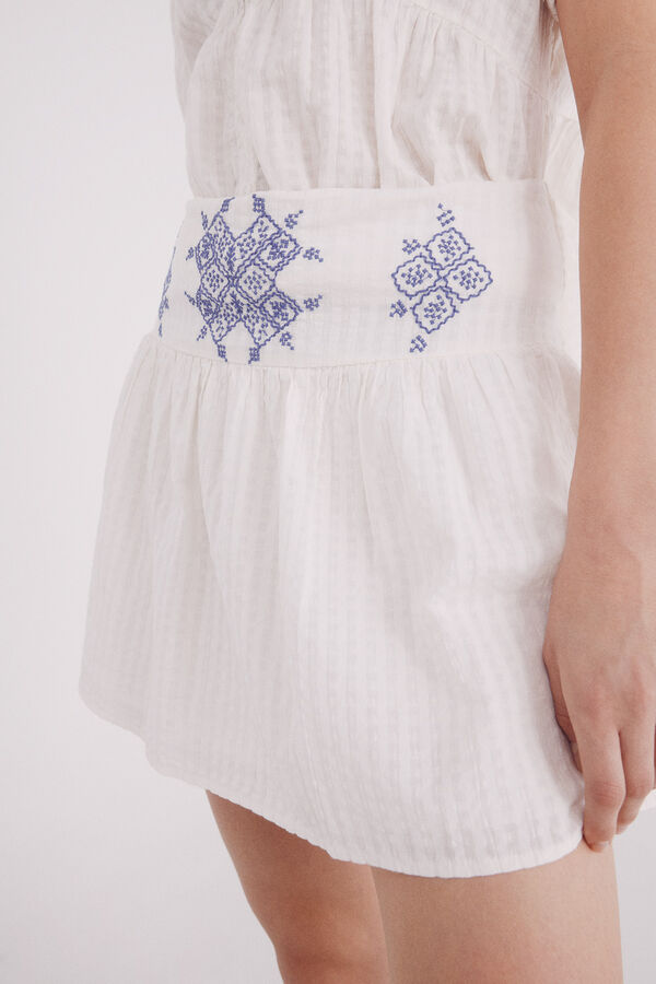 Springfield Saia curta com cintura bordada cru