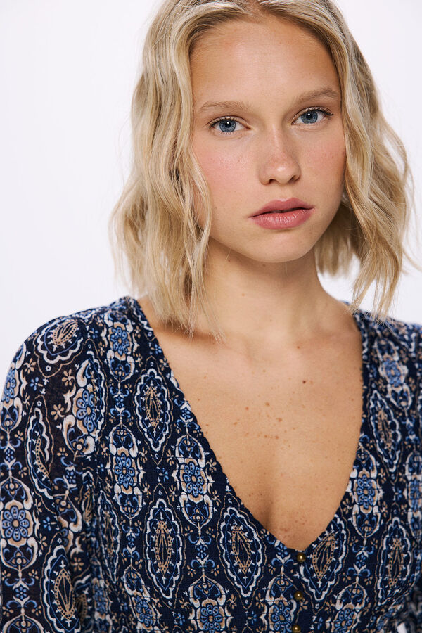 Springfield Vestido midi estampado geom&eacute;trico azul