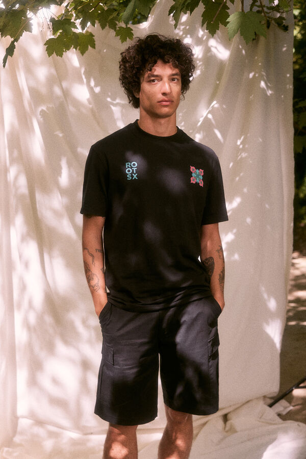 Springfield T-shirt "Roots Studio" flores preto