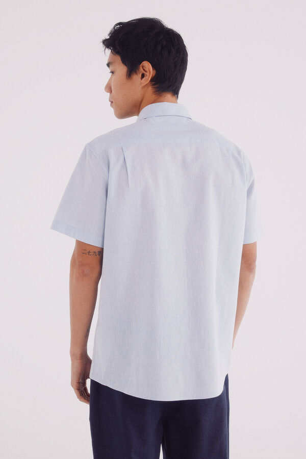 Springfield Camisa de manga curta em linho azul