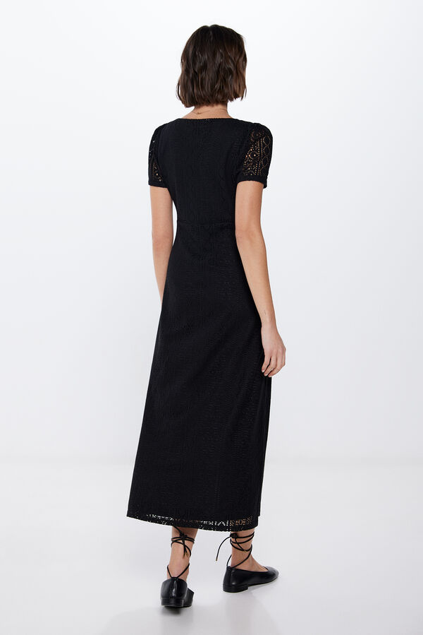 Springfield Vestido Midi Crochet Botones negro