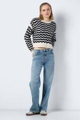 Noisy May Jersey de rayas en zigzag cuello redondo y corte regular blanco