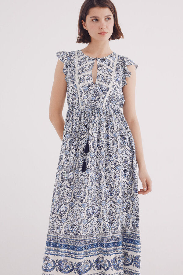 Springfield Vestido midi com estampado de renda cru