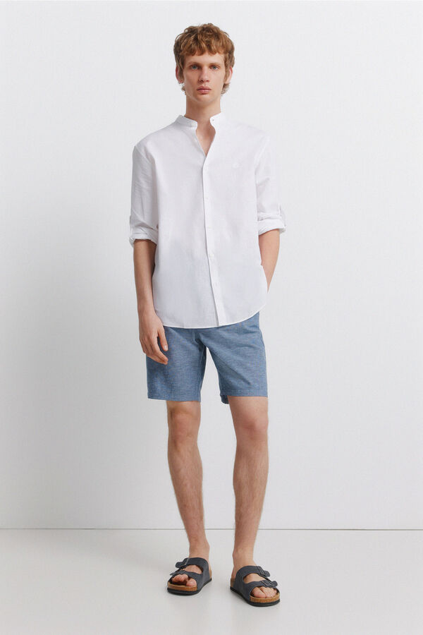 Springfield Bermuda em linho comfort slim fit azul