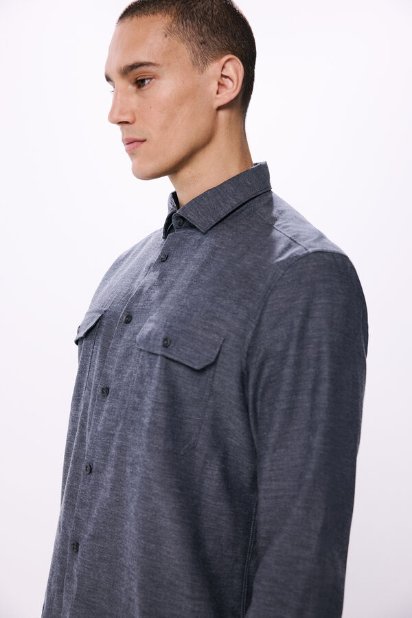 Springfield Camisa de flanela com bolsos no peito cinzento