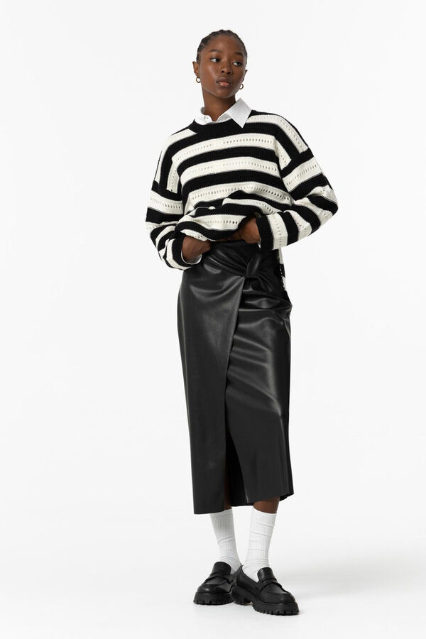 Tiffosi Falda Midi Efecto Piel con Nudo negro