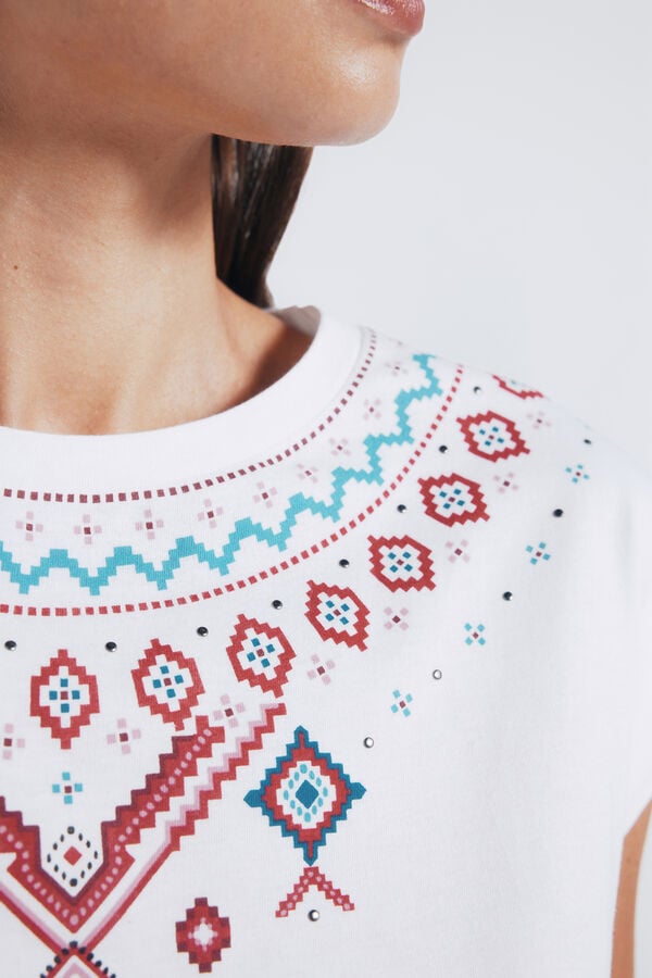 Springfield Camiseta gr&aacute;fico &eacute;tnico posicionado beige